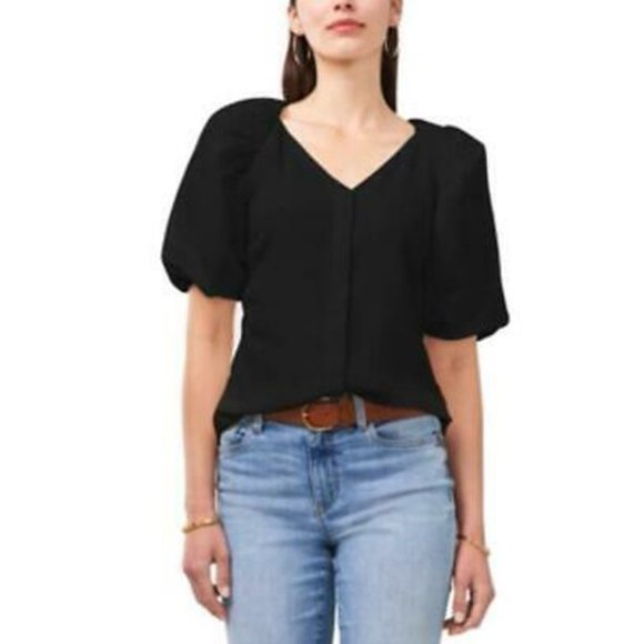 Vince Camuto Black Puff Sleeve Blouse Tops - Vince Camuto Crepe De Chine Black Puff Sleeve Blouse Size XL